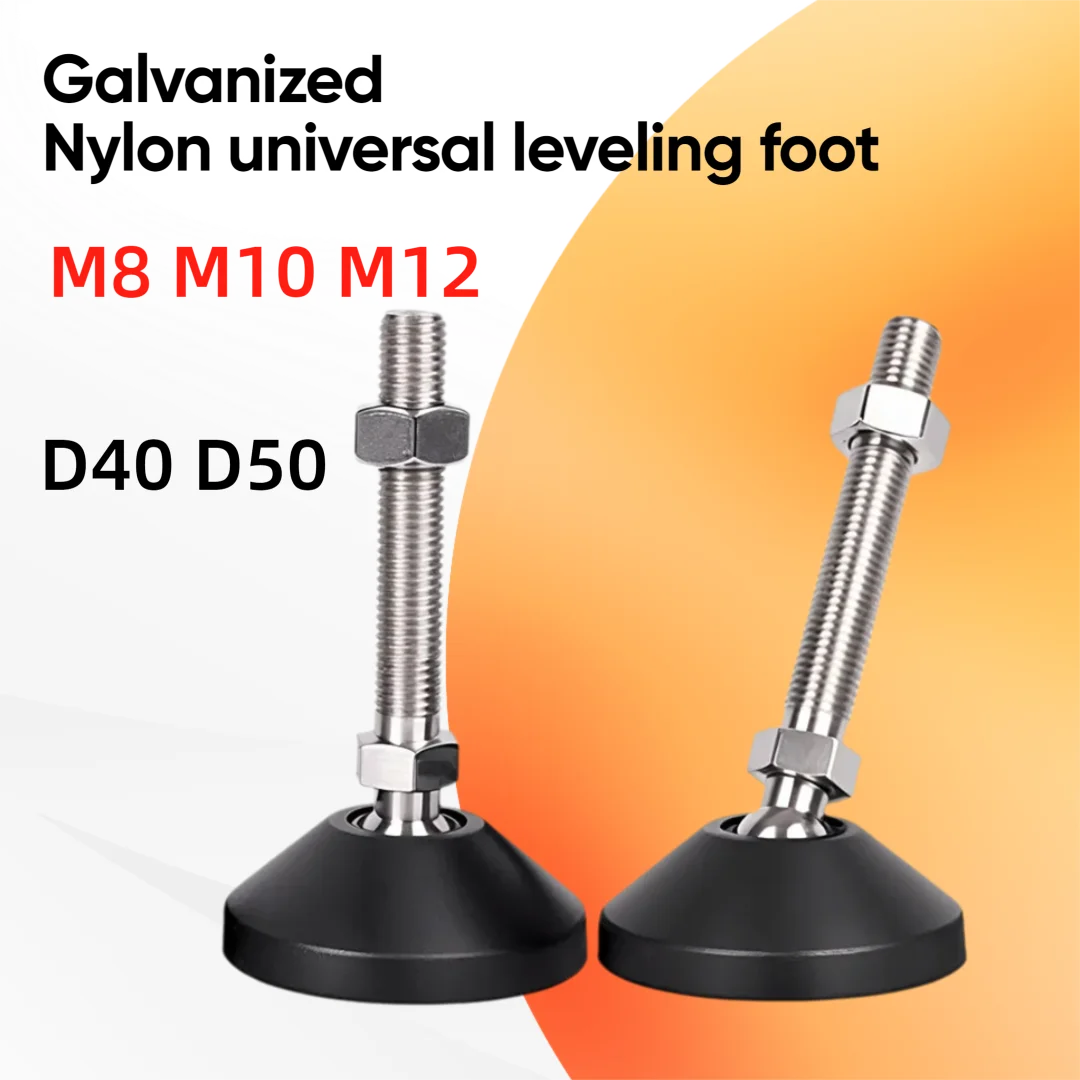 1-4Pcs M8 M10 M12 Nylon Universal Foot Cup Galvanized Steel Ball Head Rotating Base Adjustable Furniture Foot Pad Base 40/50mm