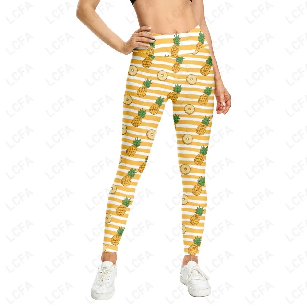 Seksowne legginsy Fitness z nadrukiem 3D, smukłe, obcisłe, ananasowe legginsy treningowe z wysokim stanem, aktywne, elastyczne sportowe spodnie