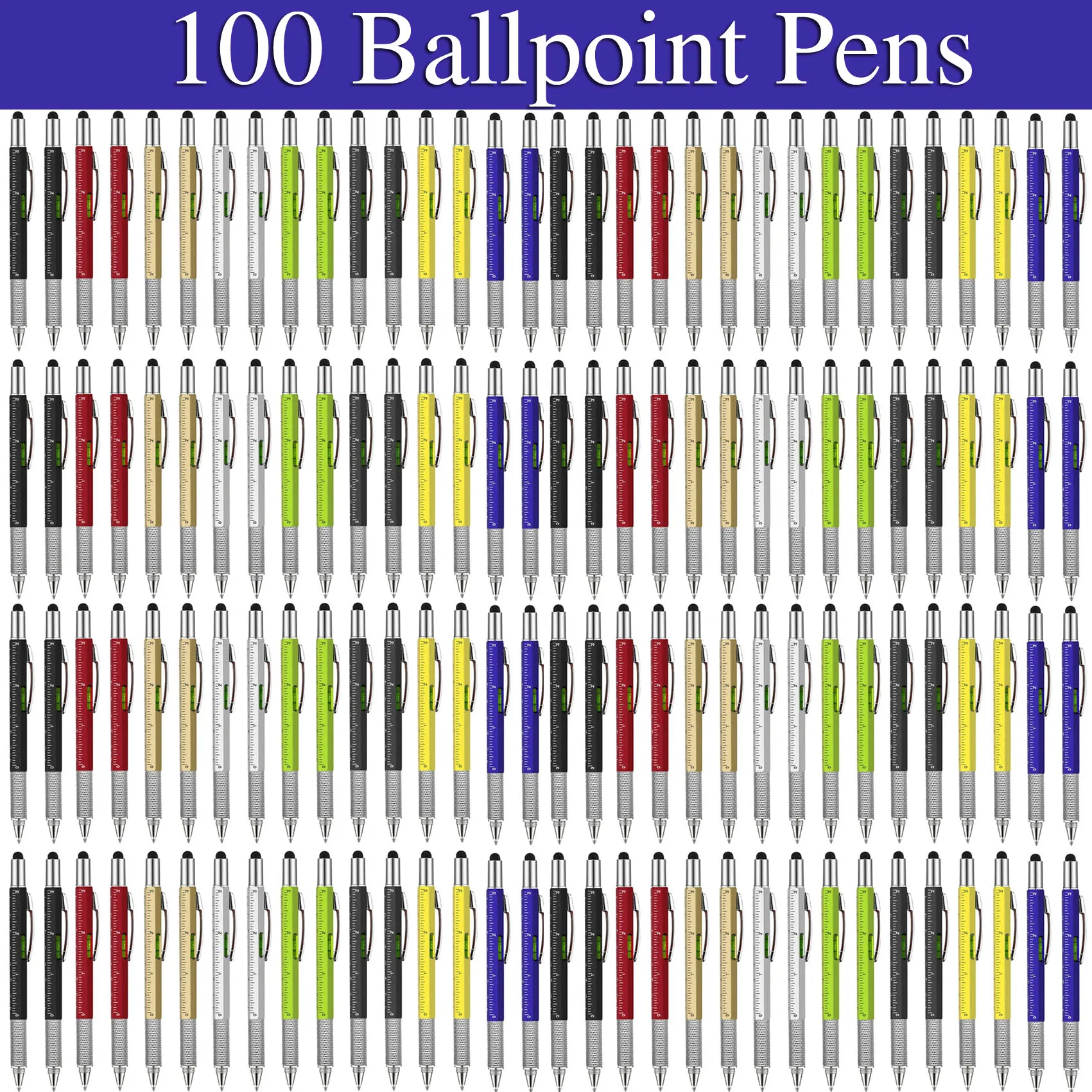 100Pcs Multitool Construction Pen for Men Engineering Gadget Tools Ballpoint Pens Multi-Use with Pen and Level Ruler