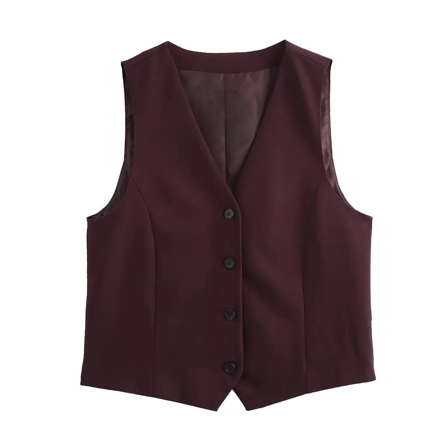 Tangada Dames 2025 Wijnrood Vest Knoppen Vintage Mouwloze Vrouwelijke Jas 6x0550