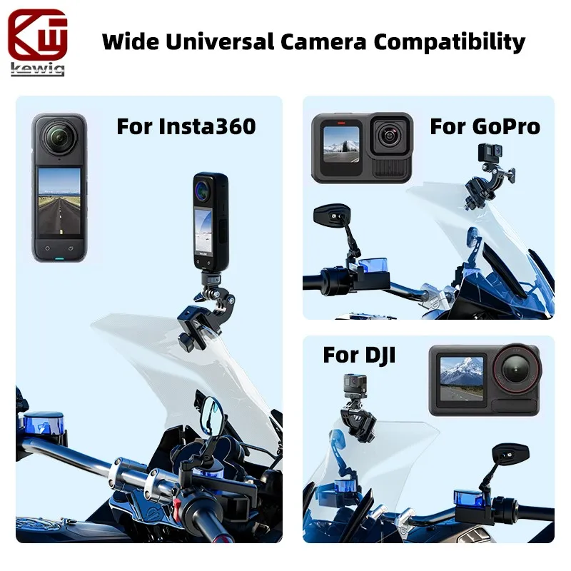 Kewig Motorcycle Windshield Camera Mount 6061 Aluminum Anti-Rust Anti-slip 180° Rotation for GoPro DJI Insta360 Action Camera image 5