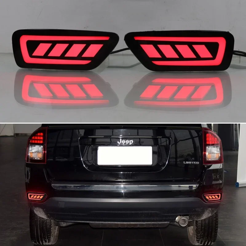 LED Rear Fog Lamp For Jeep Grand Cherokee 2011 - 2020 2021 Car Bumper Brake Light Reflector 3-in-1 Functions Signal Indicators