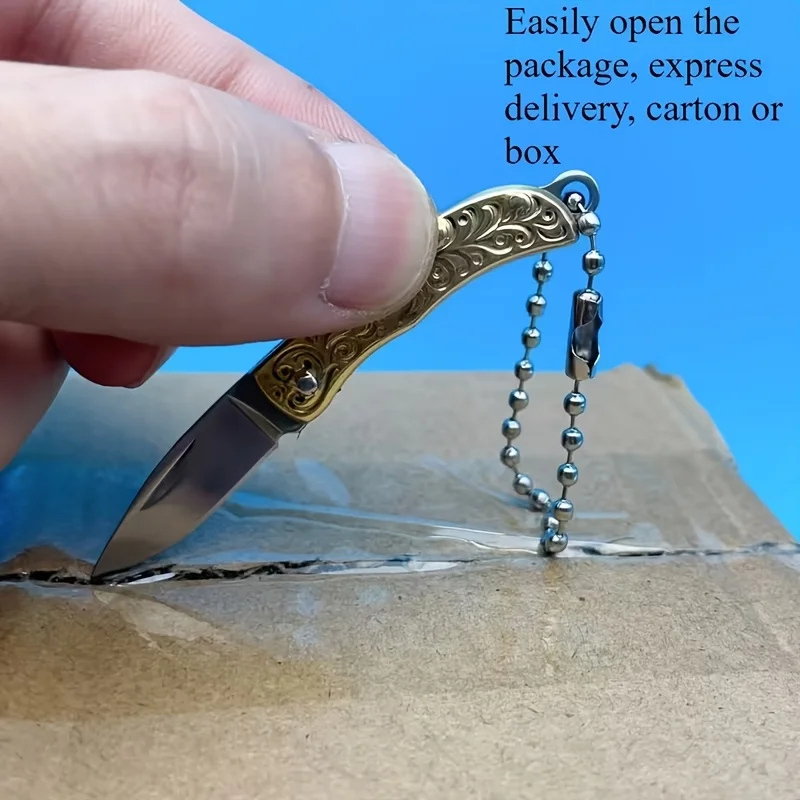 1 Piece Exquisite Copper Carving Mini Folding Knife Portable Keychain Multifunctional Practical Small Tool Gift