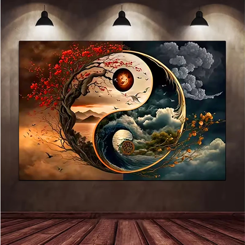 

Инь Ян абстрактный пейзаж деревьев 5D Diy Алмазная мозаика Искусство Полный квадратный круглый алмаз Картина Большой размер Новый 2026 Украшение дома