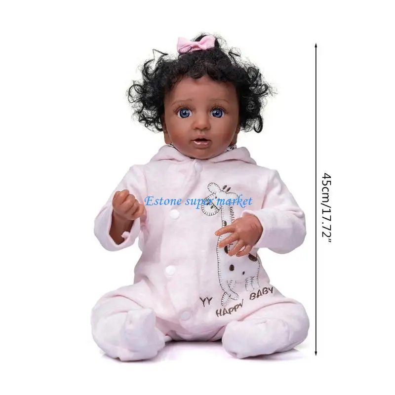 090B 45cm Tái sinh thực tế Búp bê cô gái đáng yêu với mái tóc xoăn Tượng đồ chơi giống như thật