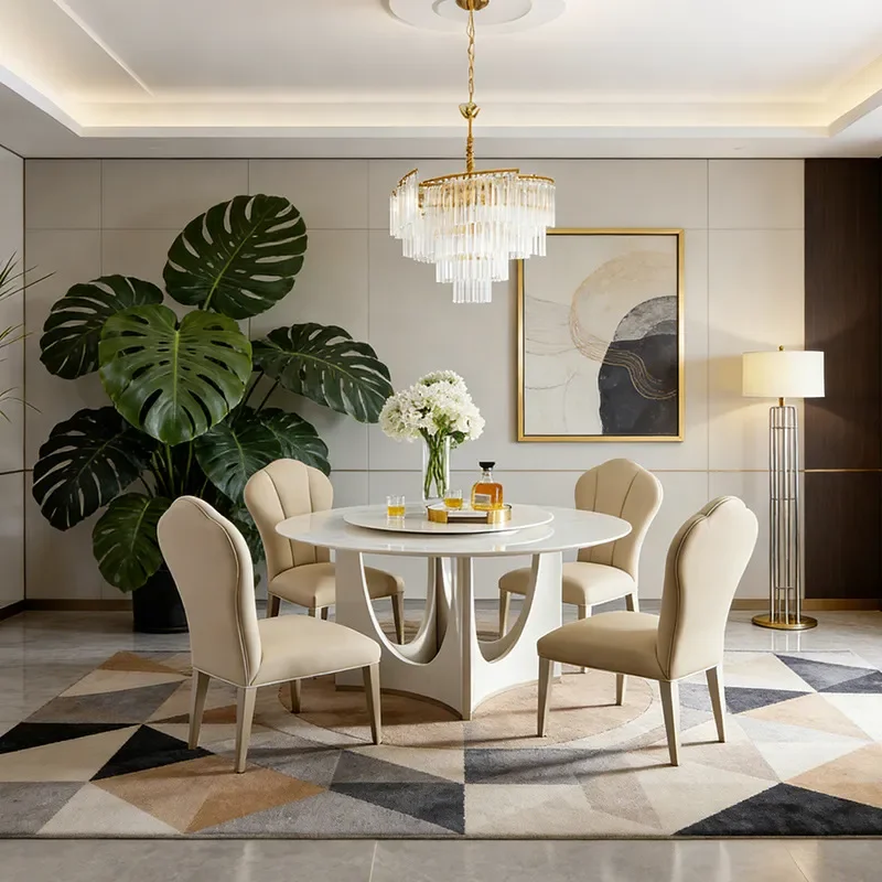 for French Light Luxury Rock Slab Round Dining Table Modern Simple Household Small Apartment with Turntable Minimalist Eating
