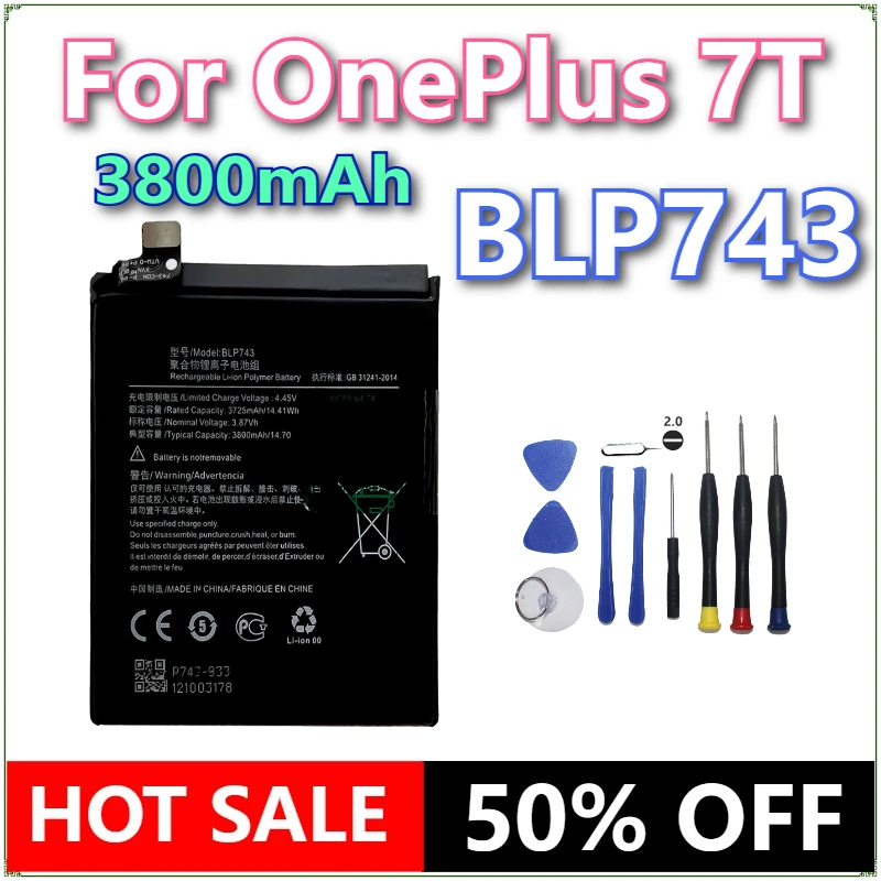 

Brand New BLP743 3800mAh Replacement Phone Battery For OnePlus 7T One Plus 7T Genuine Latest Production Phone Batteries+Tools