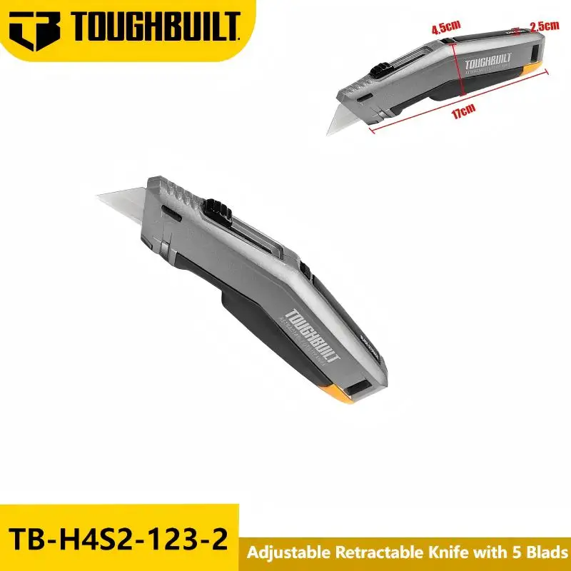 

TOUGHBUILT TB-H4S2-123-2 Регулируемый выдвижной нож из высокопрочной стали для резки толстых обоев, с 5 лезвиями, ручной инструмент