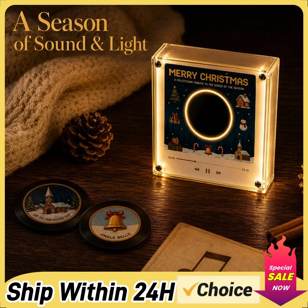 Mini Vinyl Record Player NFC-compatible Rotating LED Night Light Fridge Magnet Retro Turntable Magnetic Base 9 Records