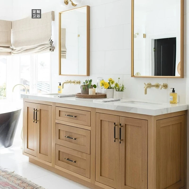 American Villa Country Style Bathroom Cabinet Combination Solid Wood Custom Washing Table Bathroom Floor Wash Basin