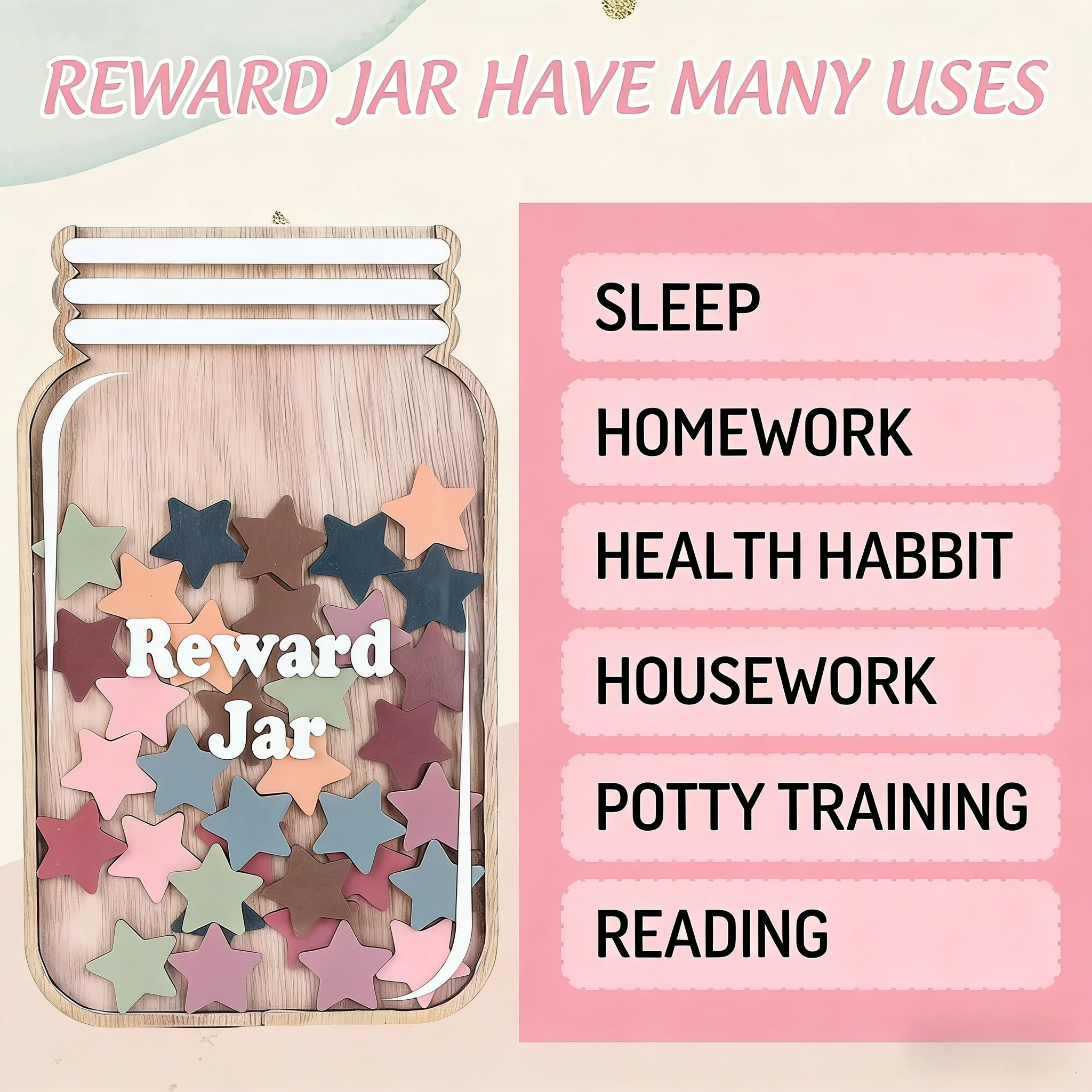 Star & Flower Reward Jar – Wooden Craft Ornament, Points Self-Discipline Jar, Creative Gift, Home Décor Accent