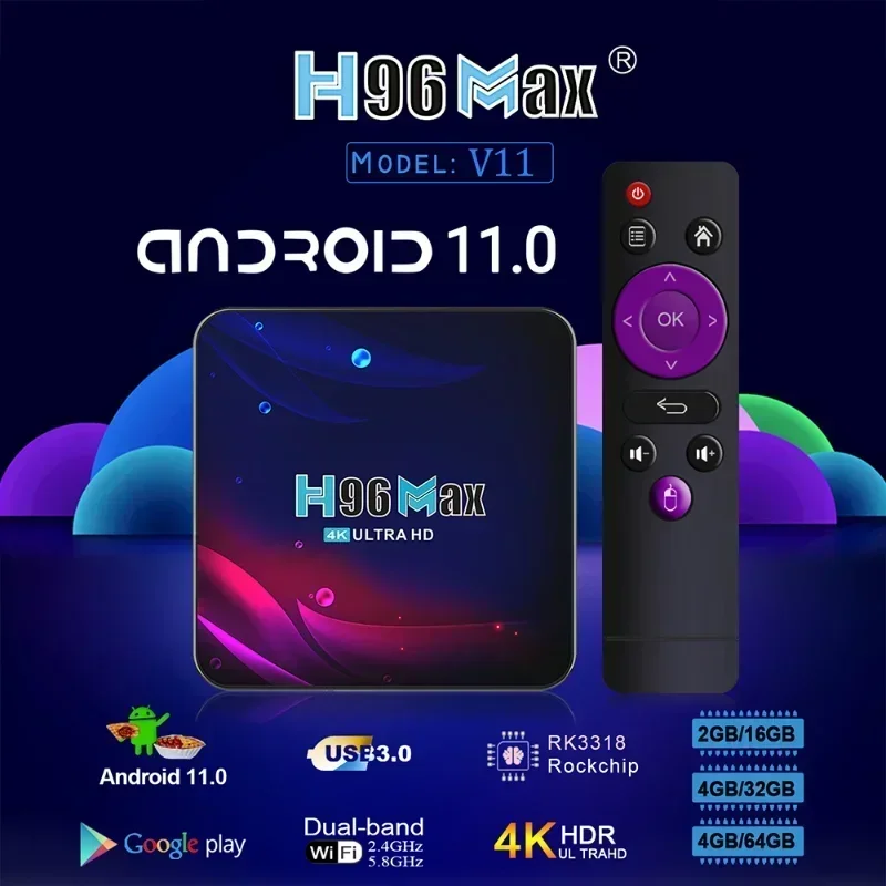 

H96 Max V11 Smart TV BOX Android 11.0 4-core Rockchip 3318 4K Google 3D Video BT4.0 4K Media Player Set Top BoxGlobal Edition