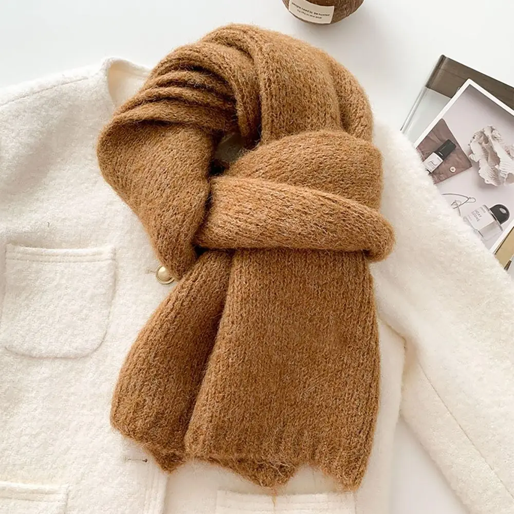 

Шейный платок, однотонный вязаный шарф, ветрозащитный утолщенный шейный платок, зимний теплый шарф