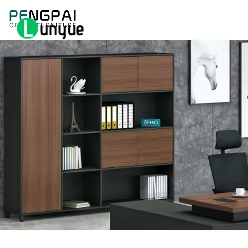 Modern Wooden Desk Bookcase Combo Office Storage Cabinet Waterproof Scratch Resistant Finish for Home Office Study Room