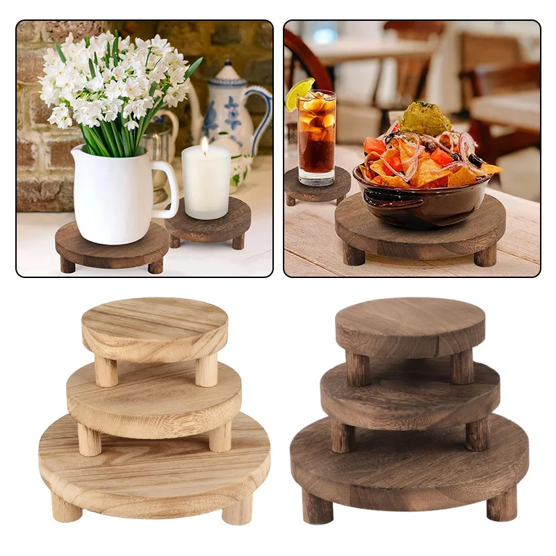 

3PCS L/M/S Wood Display Pot Base Riser Holder, Pedestal Figurines Stand for Home Decor Flower Plant Display Plant Stand Outdoor