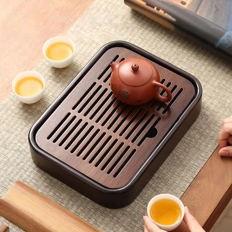 

ABBO-Bamboo Dry Foam Table Tea Tray Household Kung Fu Tea Set Accessories Simple Square Tea Sea Small Tray Drained