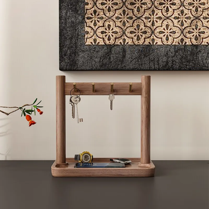 Solid Wood Key Holder Rack Black Walnut Style Entryway Desktop Storage Organizer Home Decor Ornament