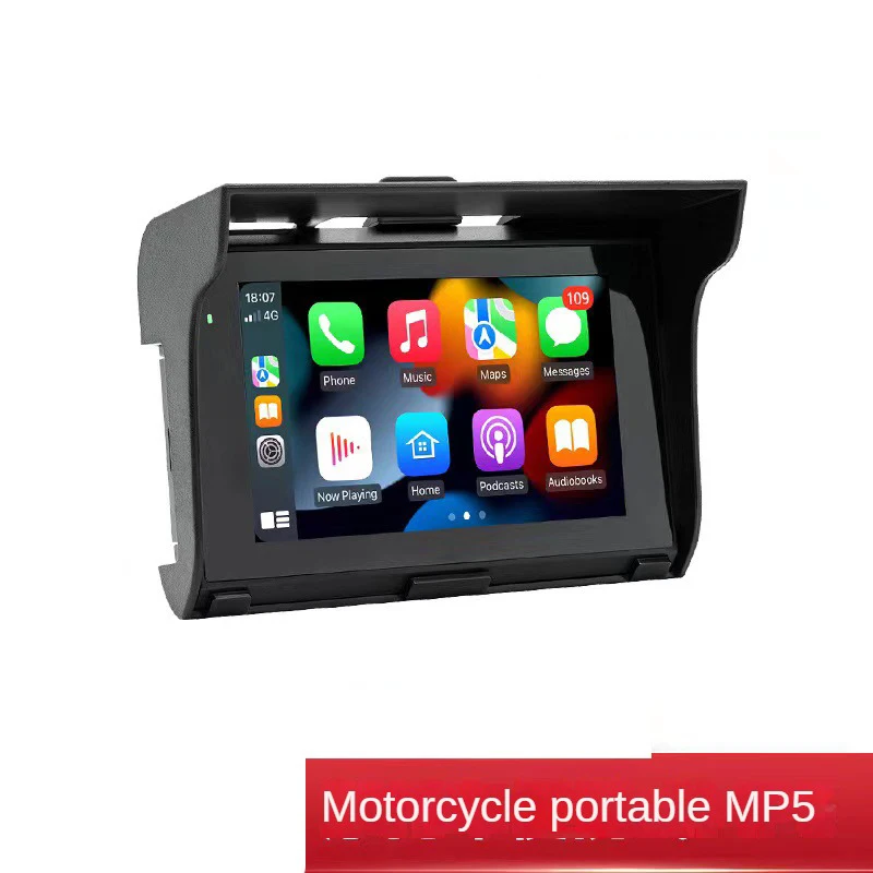 

5" Motorcycle Stereo Portable Mp5 Player With Wireless carplay Android auto Touch screen 800x480 earphone jack IP65 waterproof