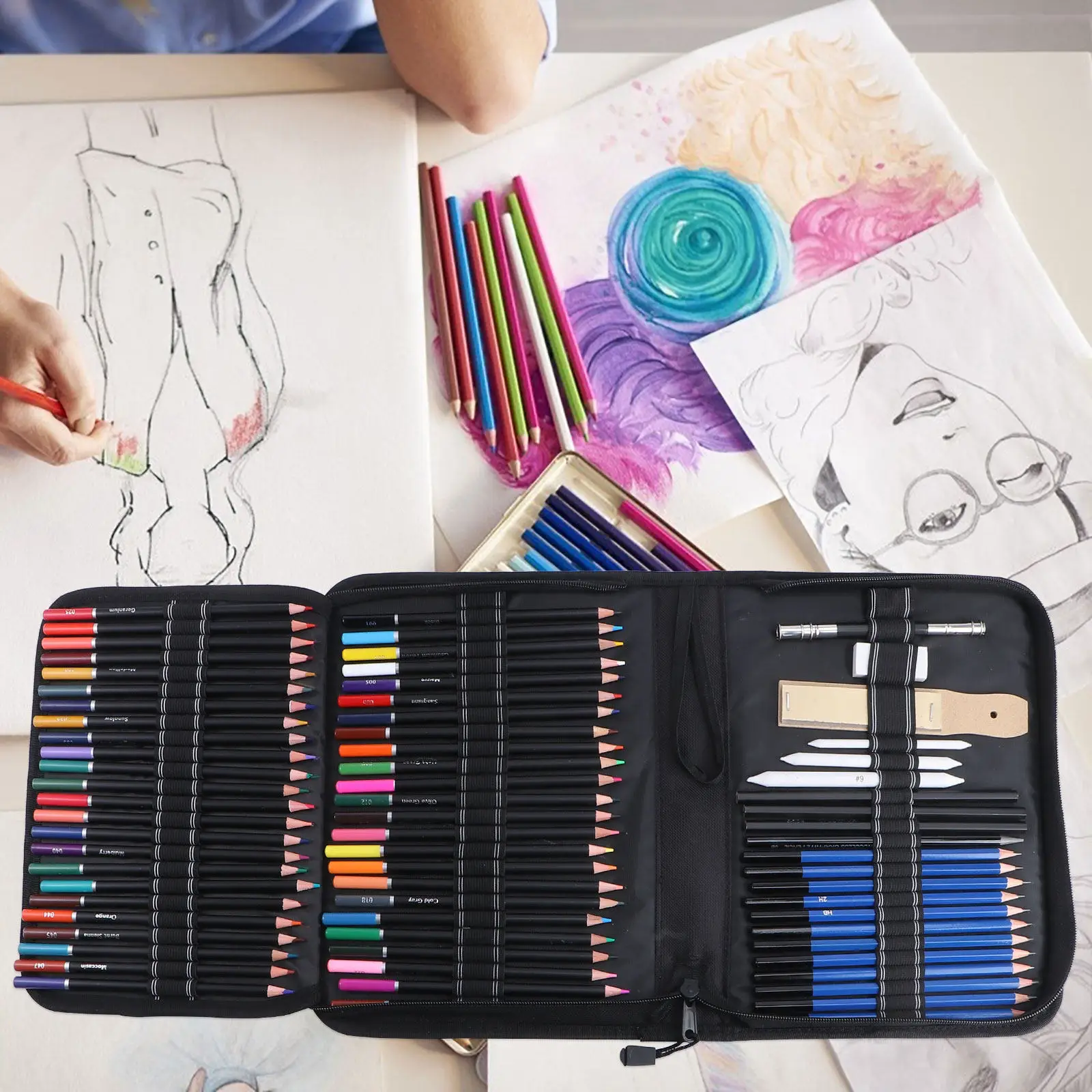 95-Piece Art Tool Set with Colored Pencils, Sketch Charcoal, Sharpener, Extender, Eraser & Sandpaper