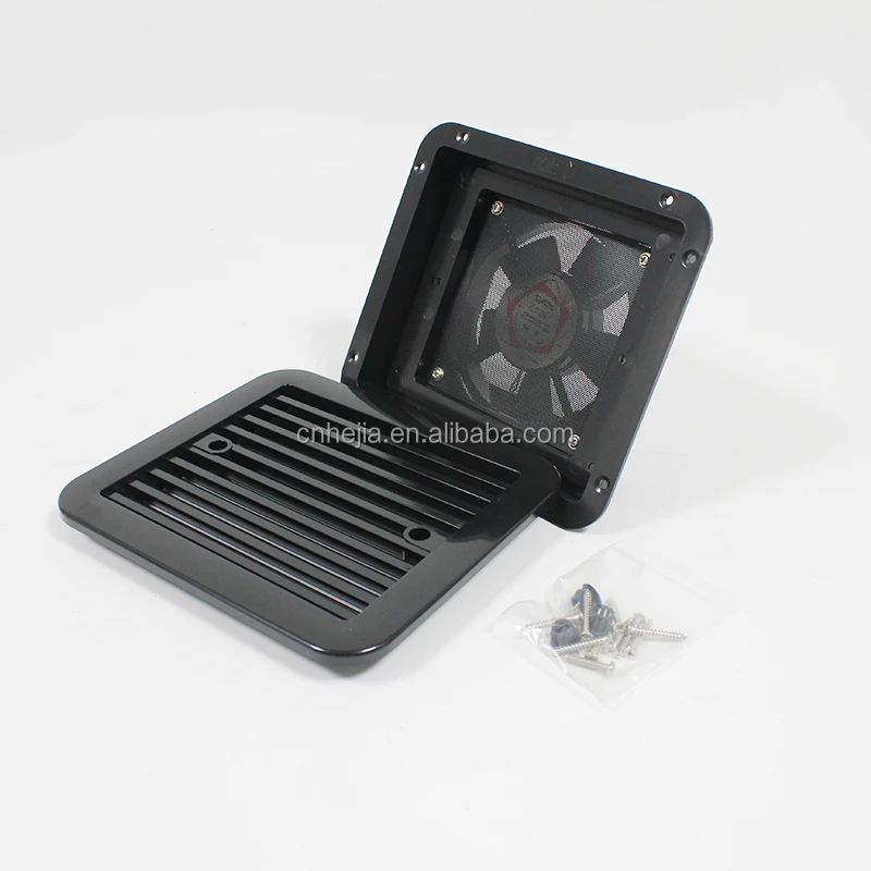 Black Strong Wind Louver Dust and Insert Proof Side Exhaust Air Vent Radiator for Caravan RV Motorhome 12V Ventilation Fan