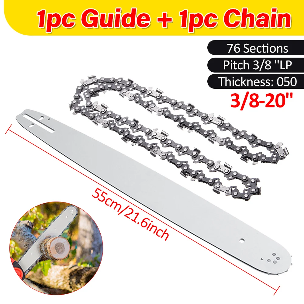 18in/20inch Chainsaw Guide Bar with 1Pc Saw Chain 0.325 Pitch 0.058 72/76DL Driver Link Wood Cutting Saw Chain Replacement