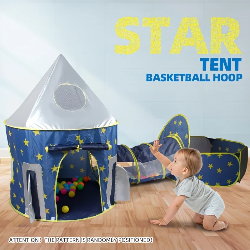 青とピンクの宇宙ロケットボールプールゲームテントトンネルポップアップハウスおもちゃ3個セット収納バッグ付き子供への最高の誕生日プレゼント