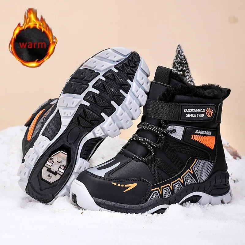 

Kids High Top Warm Snow Boots Winter Fashion Plush Comfortable Anti Slip Stable Walking Shoes Boys Outdoor Sneakers Size 30-40