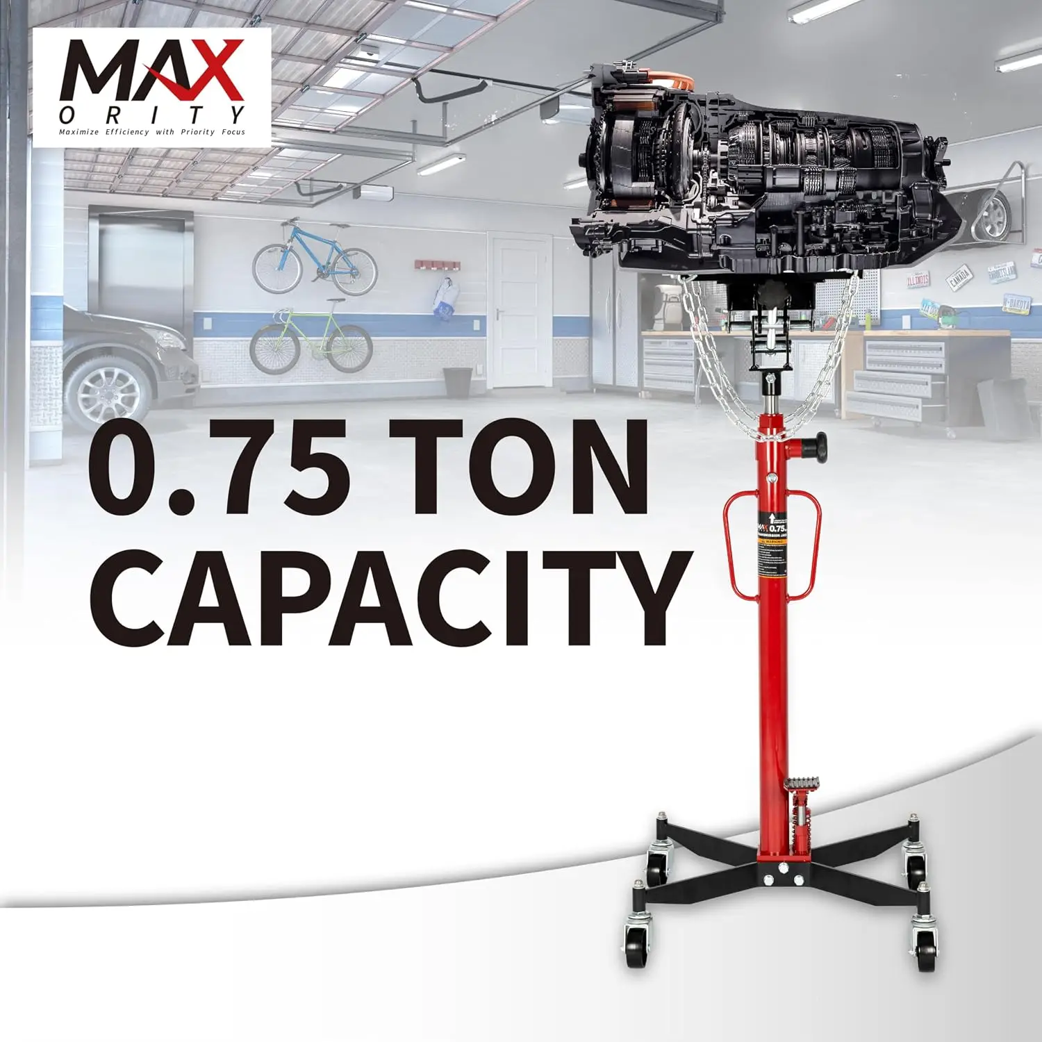 0.75 Ton (1660 lbs) Hydraulic Telescoping Transmission Jack with 360° Swivel Wheels, Foldable Foot Pedal, Adjustable Garage/Shop