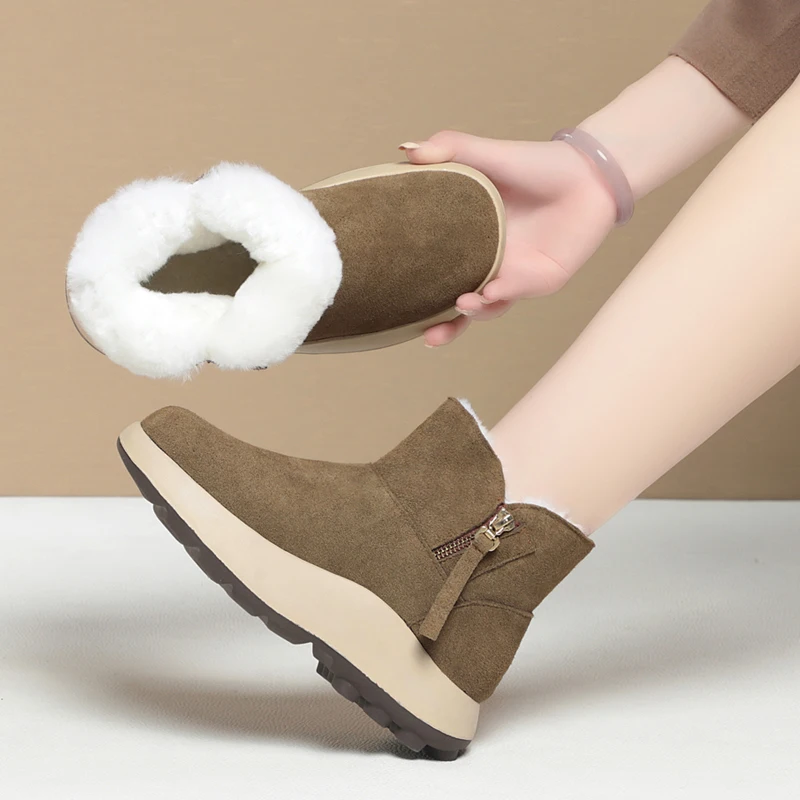 

AIYUQI Snow Boots Women Winter 2024 New Genuine Leather Women Ankle Boots Thick Wool Warm Non-slip Women Booties