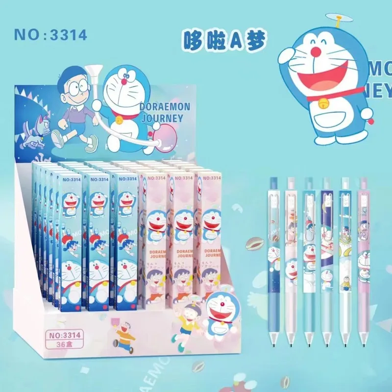 6/36pcs Doraemon Press Signature Pen 0.5mm High-Value Cartoon Student Stationery Writing Pen Stationery Black Signature Pen Gift