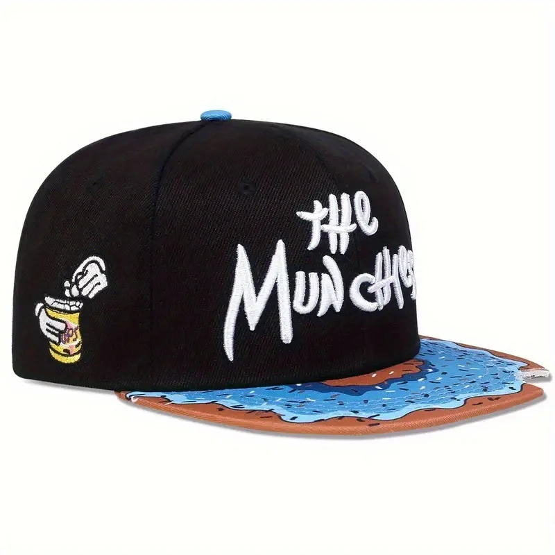 Cute Donut Drip Brim Snapback Cap, Graffiti Script Embroidery Flat Brim Hip Hop Hat 5 Designs for Men Women Streetwear - view 4