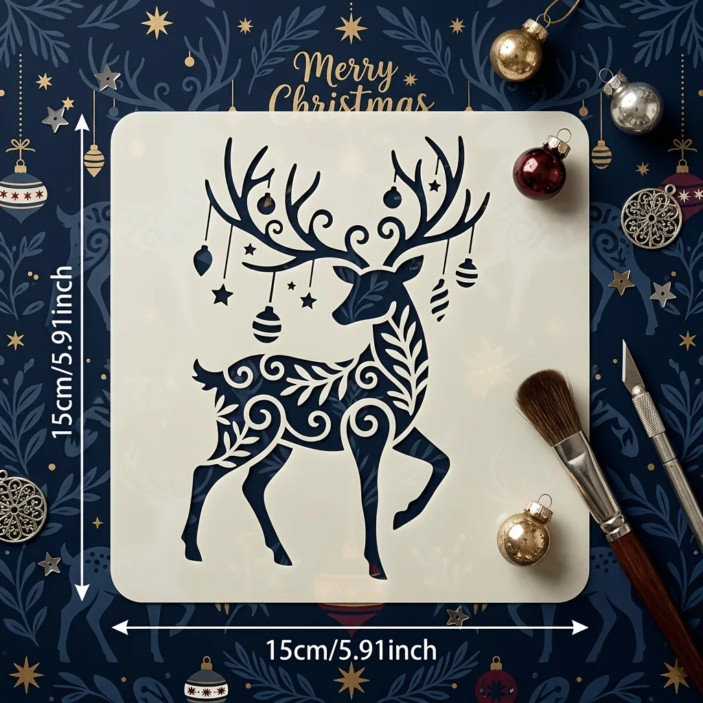 4PCS Christmas Stencils 6x6 Inch Reusable Painting Templates Reindeer Snowflake Gift Box for Signs Window DIY Holiday Crafts