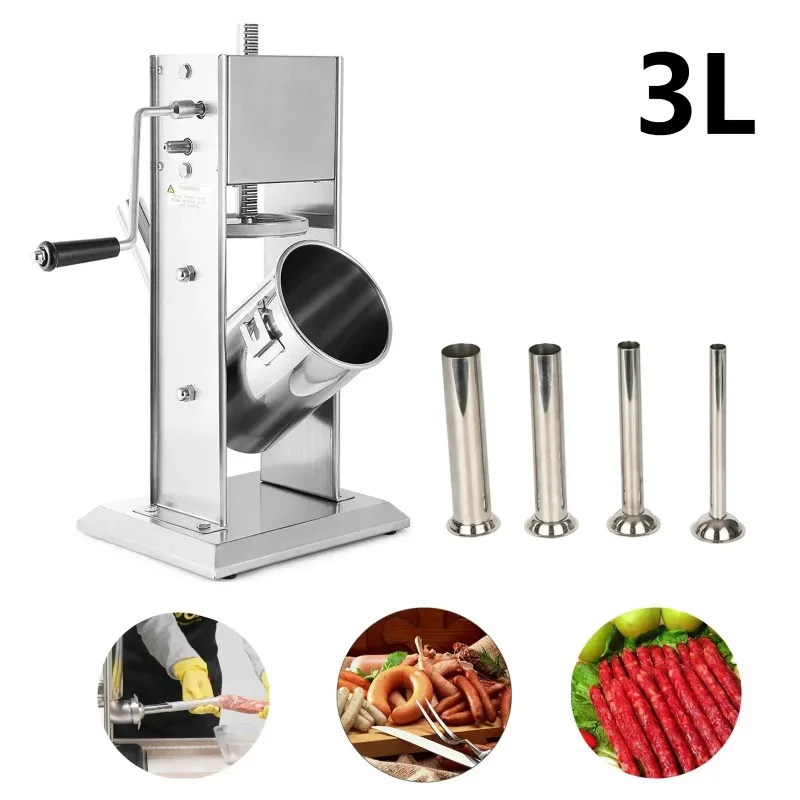 3L Sausage Stuffer Professional Manual Bagging Machine 2 Speeds Bagging Machine Ideal for Kitchens with 4 Filler Necks