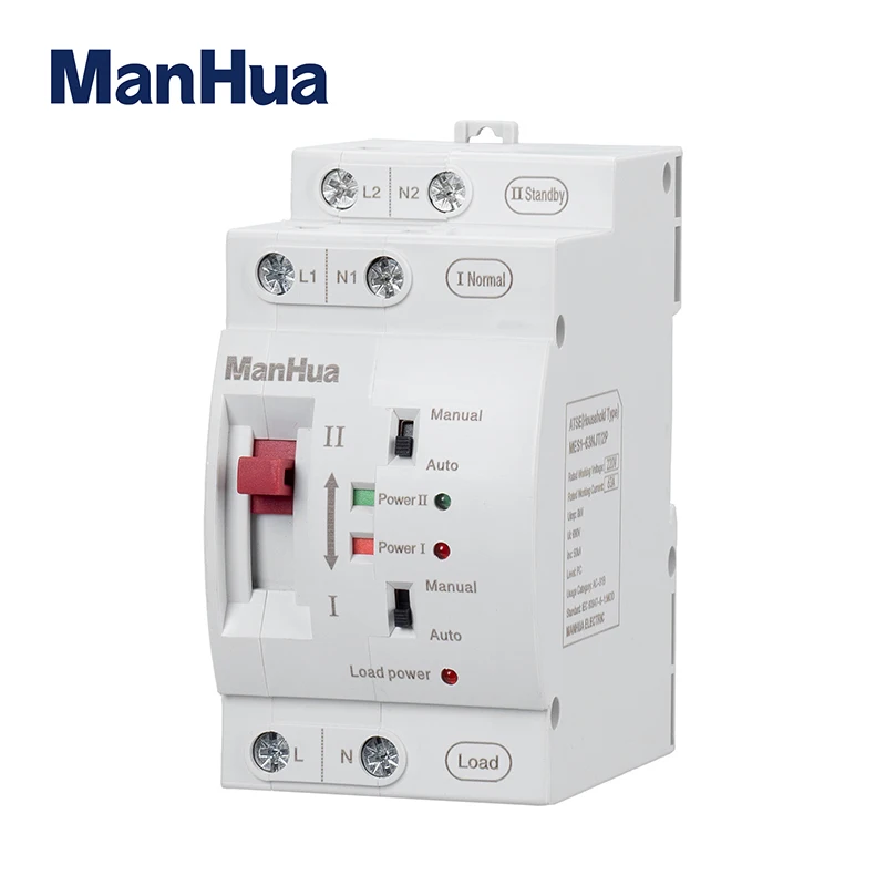 ManHua 2P AC 220V 63A 2 Poles Mini Household ATS Dual Power Automatic Transfer Switch for Home Use Pc Class