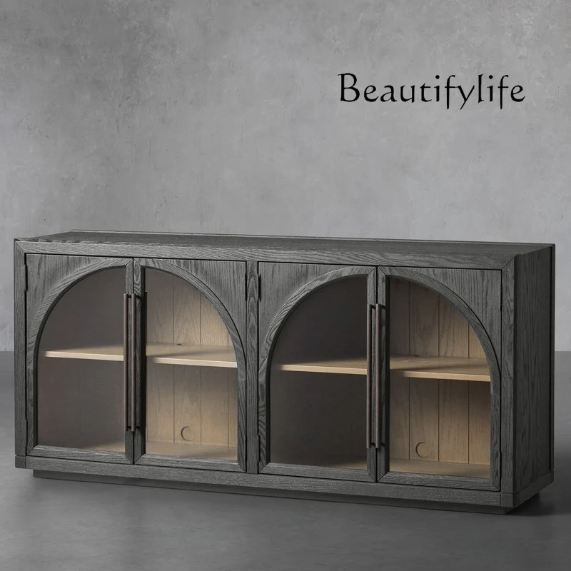 American solid wood dining side cabinet, living room small apartment, designer storage cabinet, French retro multi-function