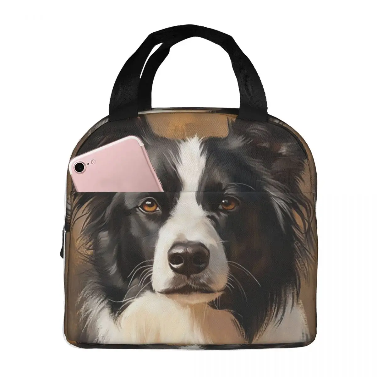 Border Collie Dog Lunch Bags Insulated Bento Box Portable Lunch Tote Resuable Cooler Thermal Bag for Woman Kids School