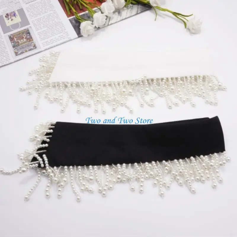 HX6F Stylish False Pearls Embellished Detachable Shirt Collar Polyester Blend Faux Collar Comfortable Wear For Prom Casual