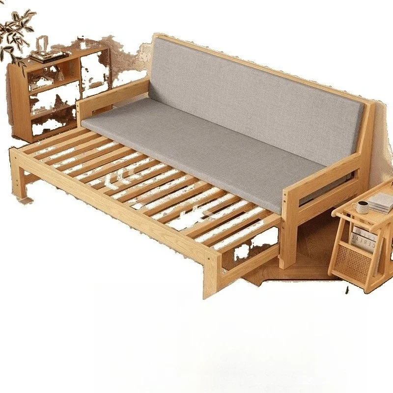 Solid wood sofa bed folding dual-purpose multi-functional living room single tatami small apartment simple telescopic push-pull