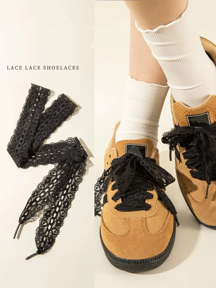 1 Pair Silk Lace Shoelaces Girl Colourful Flat Shoe Laces White Black Casual Rope Shoelace for Shoes Accessories Width 3CM