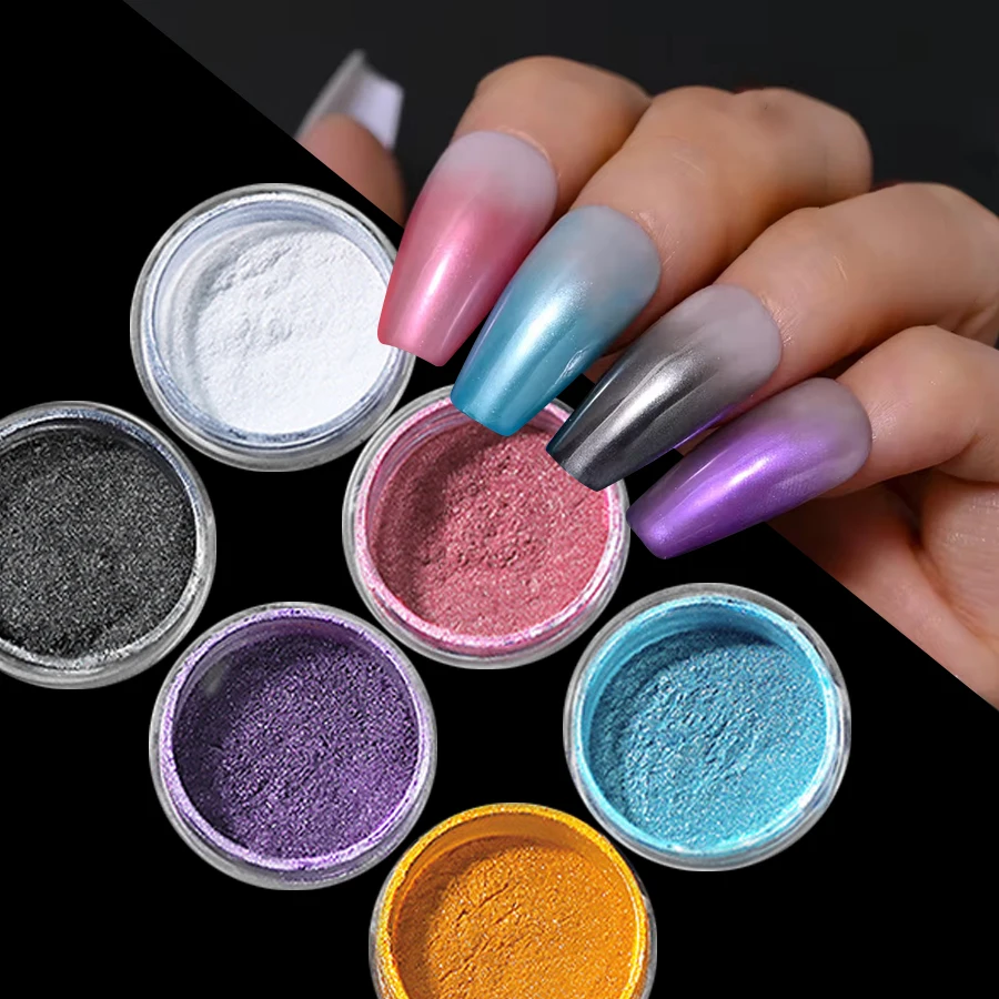 1/6pcs Pearl Aurora Powder Glitter Chrome Y2k Mermaid Moonlight Colorful Chrome Shell Pigment Dust Nail Art Decoration