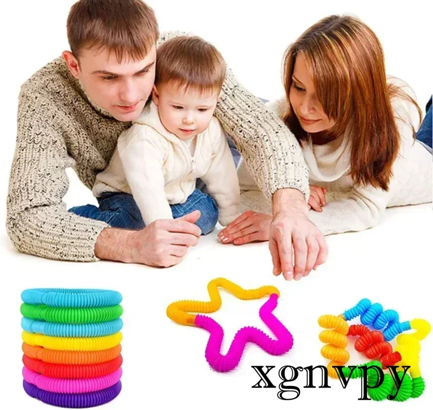 xgnvpy Three-Piece Colorful Retractable Pipe Network Toy Red Bellows Children's Outlet Decompression Plastic Toy Pipe