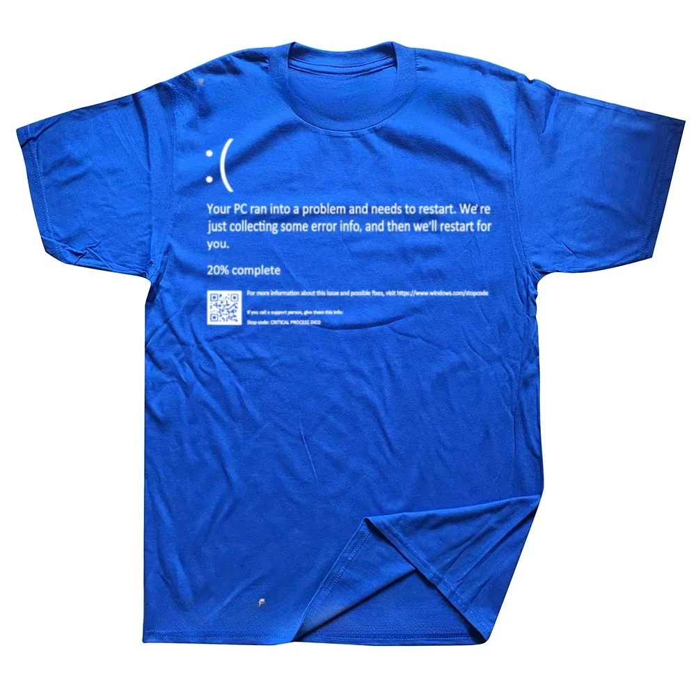 Funny Blue Screen of Death Geek Halloween Party Graphic Oversized Unisex Trendy Cotton Breathable Y2k Short Sleeves Classic soft