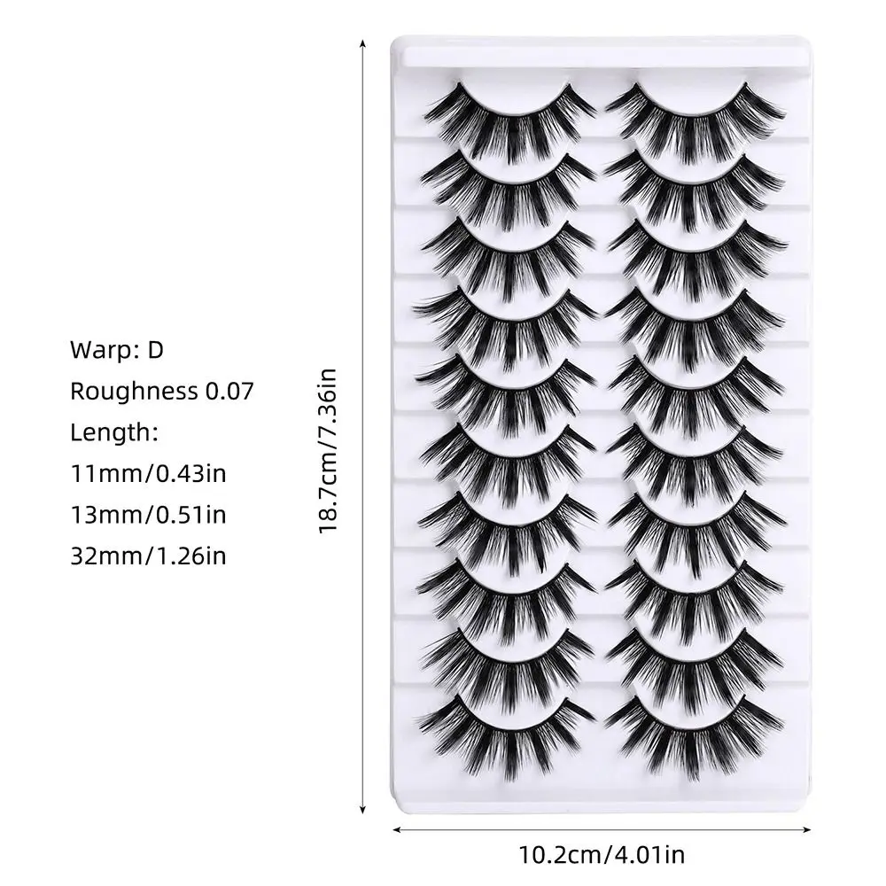 10 Pairs Natural Look False Eyelashes Wispy Volume Manga Lashes 3D Fake Eyelashes