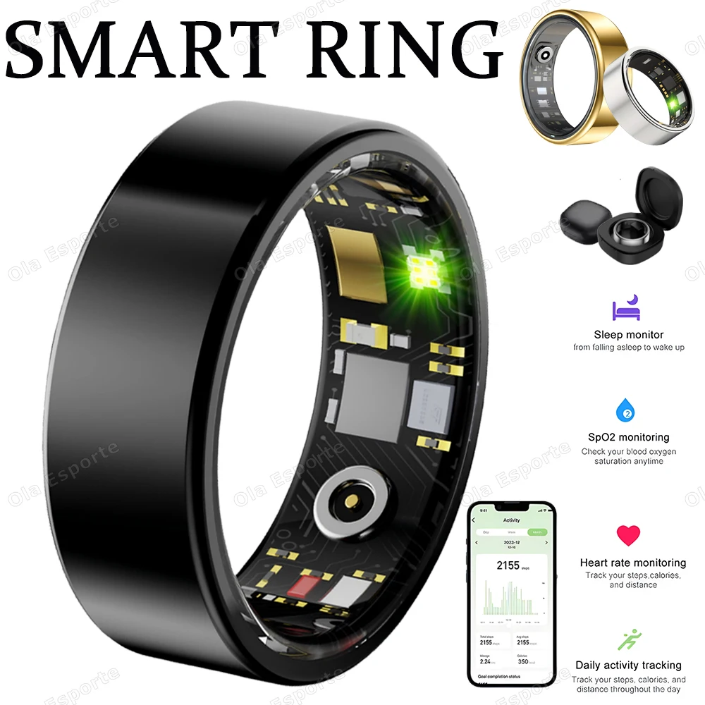 Nuovo Anello Intelligente per Uomo e Donna, Tutte le Taglie (6-14), Monitoraggio Frequenza Cardiaca, Ossigeno nel Sangue e Sonno, Impermeabile, Modali