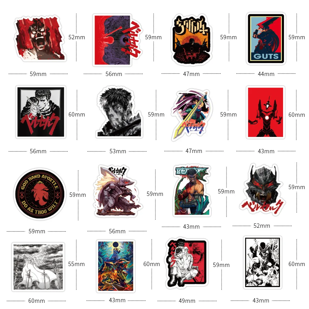 100PCS Comics Berserk Stickers Guts Griffith  Aesthetic Berserk Decals for Laptop Phone Scrapbook Luggage Decorative Sticker view 5