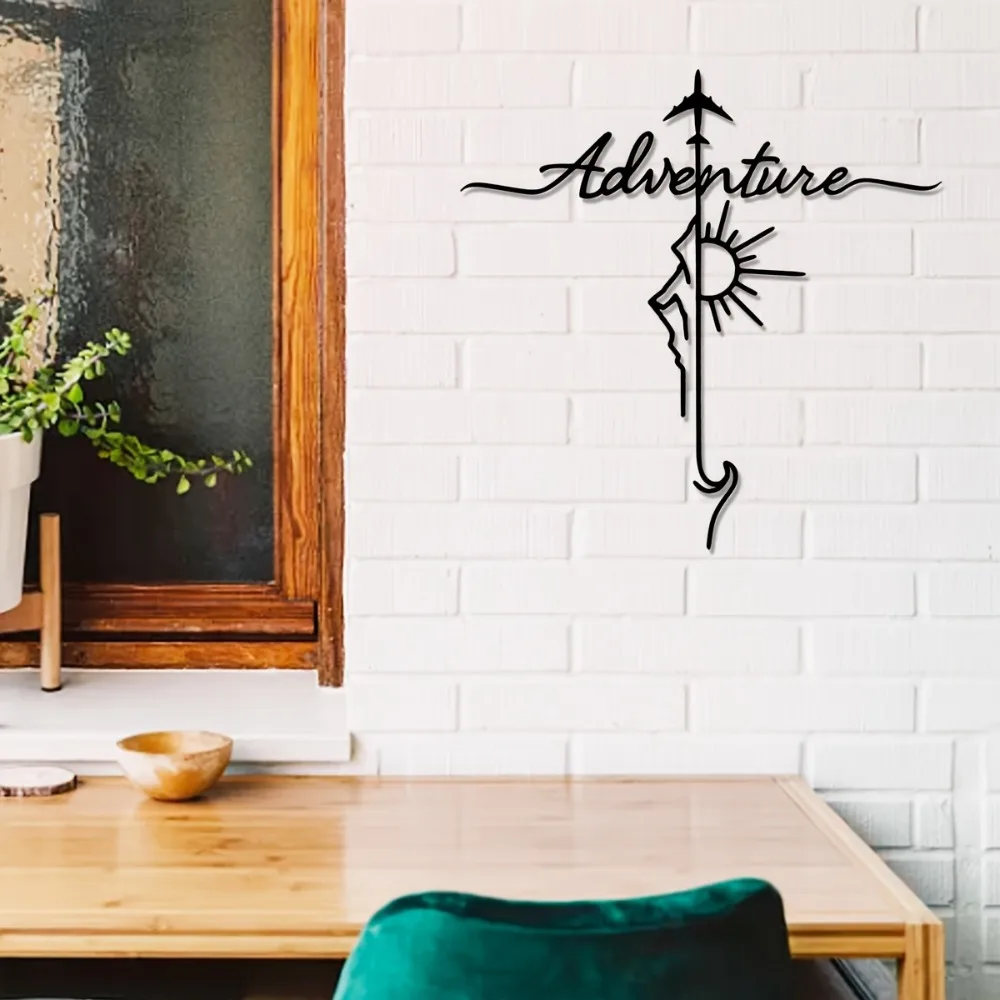 CIFBUY Metal Wall Art Vintage Travel Airplane Mountain Iron Sculpture Modern Minimalist Adventure Landscape Hanging Decor for Li