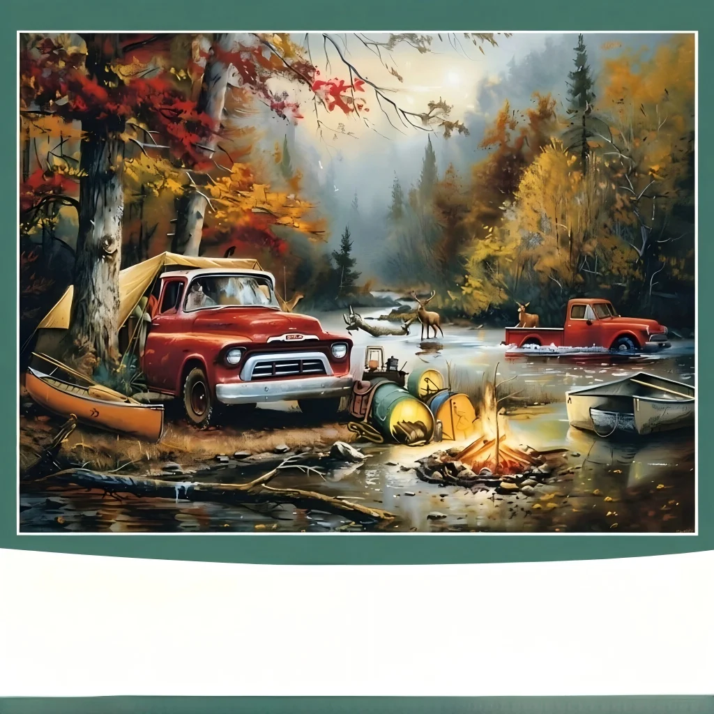 Vintage&Fantasy Jigsaw Puzzle-Autumn Forest Truck,Skull Motorcycle,Retro Gas Station,Magic Books-Adult Relaxation Home Decor