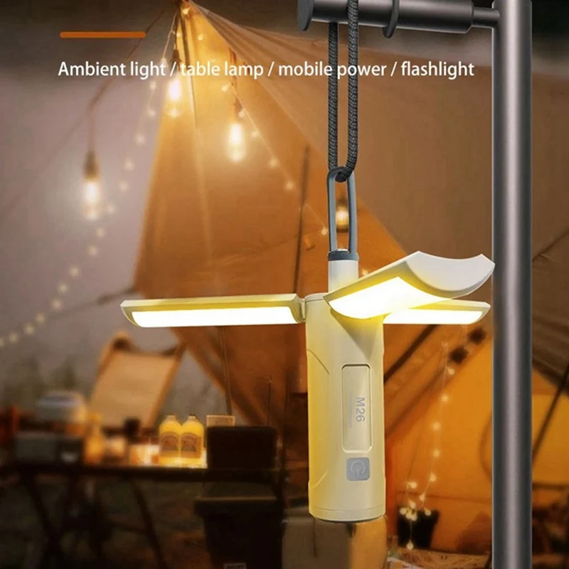 Foldable Camping Lantern 2000Mah Portable Outdoor Lighting Flashlight Tent Light Rechargeable Emergency Equipment Lamp White