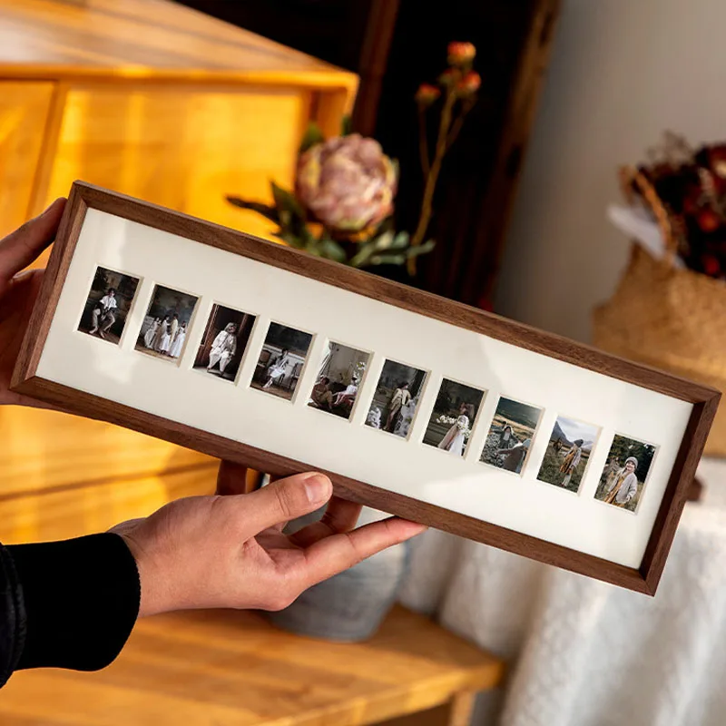 Rectangle Solid Wood Photo Frame High-end Black Walnut Mortise and Tenon Multi-Grid Picture Frame Display Stand Desktop Decor