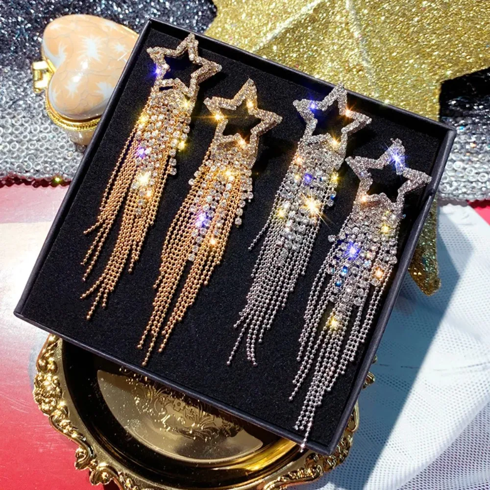 

Fashion Star Studs Earrings Luxury Long Tassel Dangle Statement Accessories for Women Jewelry Wedding Party Gift